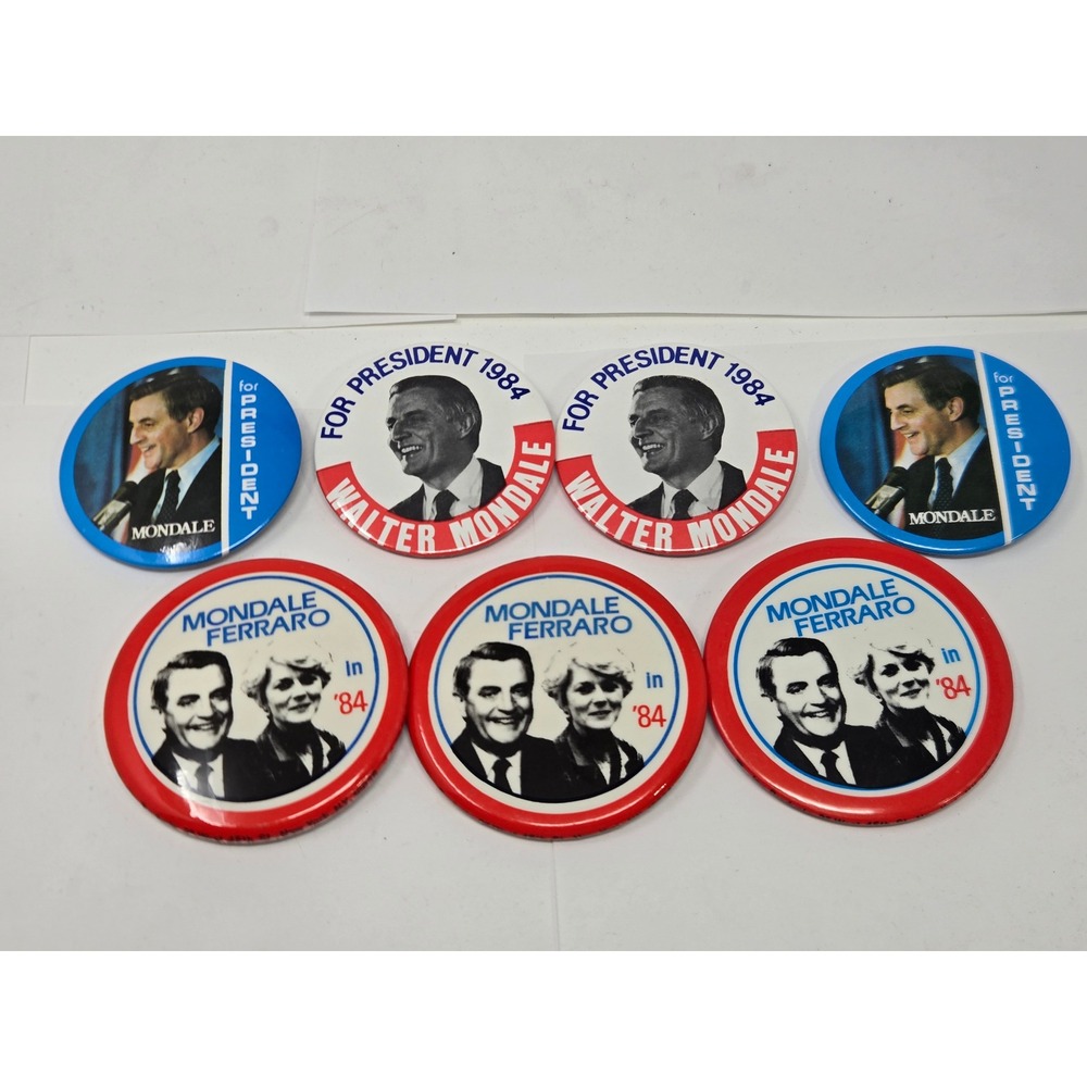 Vintage 1984 Walter Mondale Geraldine Ferraro Presidential Campaign Buttons 7pc
